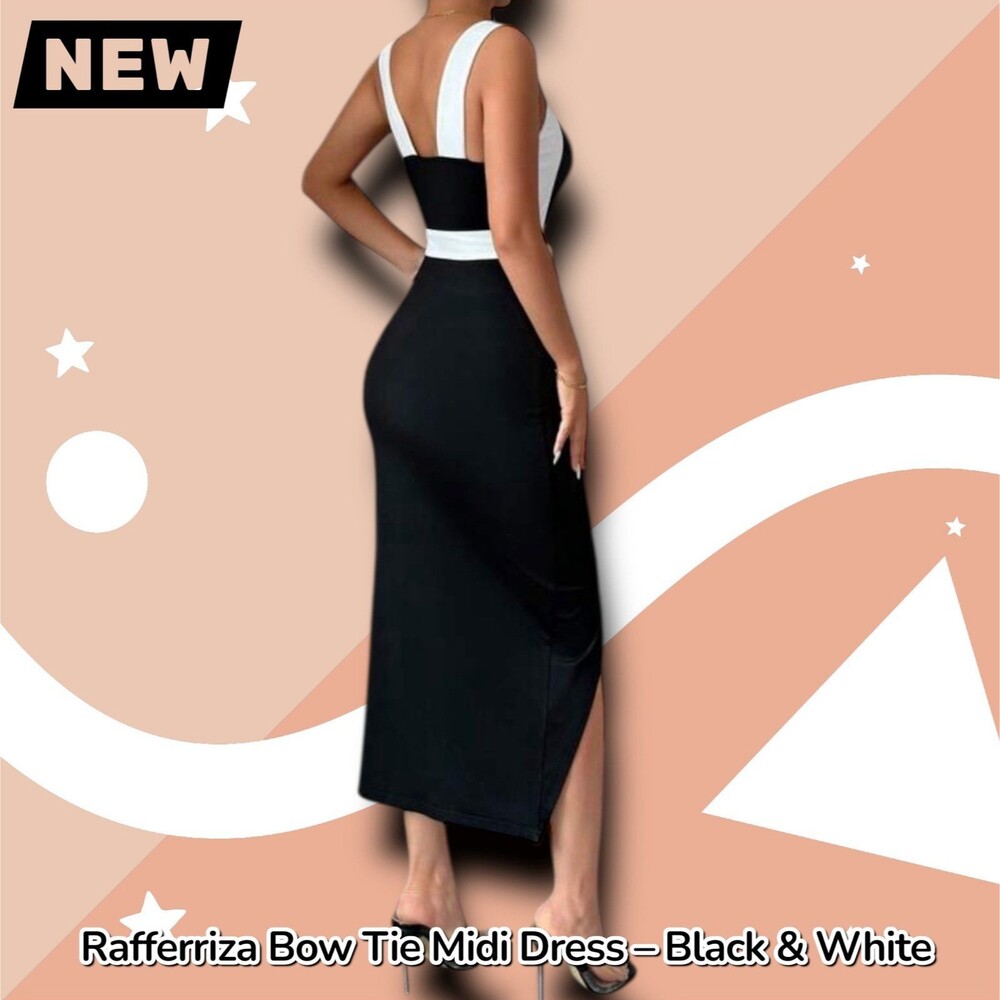 New Rafferriza Asymmetric Bow Tie Midi Dress - Small – Black & White - Picture 2 of 4
